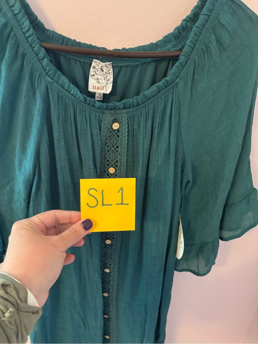 NAIF Teal Button-Front Mini Dress - Picture 5 of 6